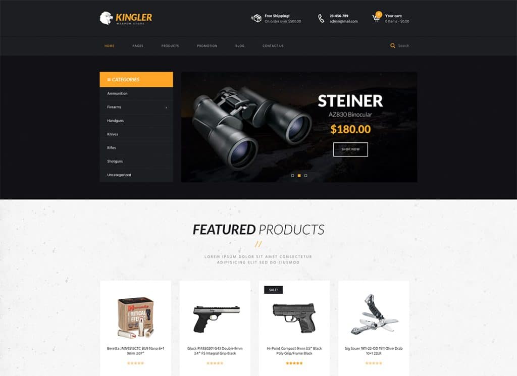 Kingler - Tema WordPress de loja de armas e treinamento de armas