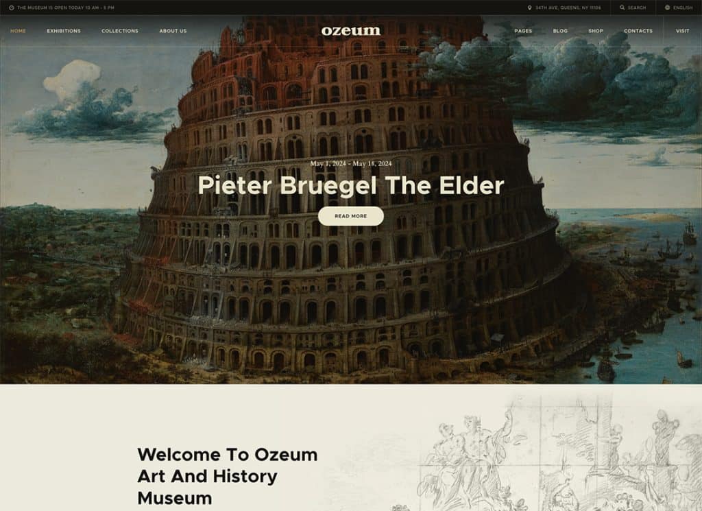 Ozeum - Tema WordPress creativo moderno per gallerie d'arte e musei