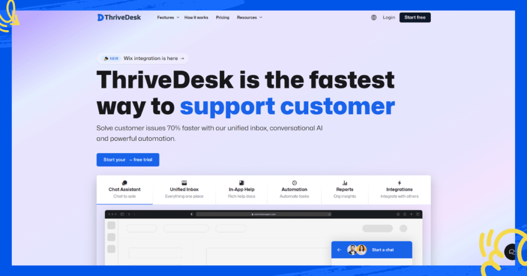 ภาพหน้าจอของหน้าแรกของ ThriveDesk