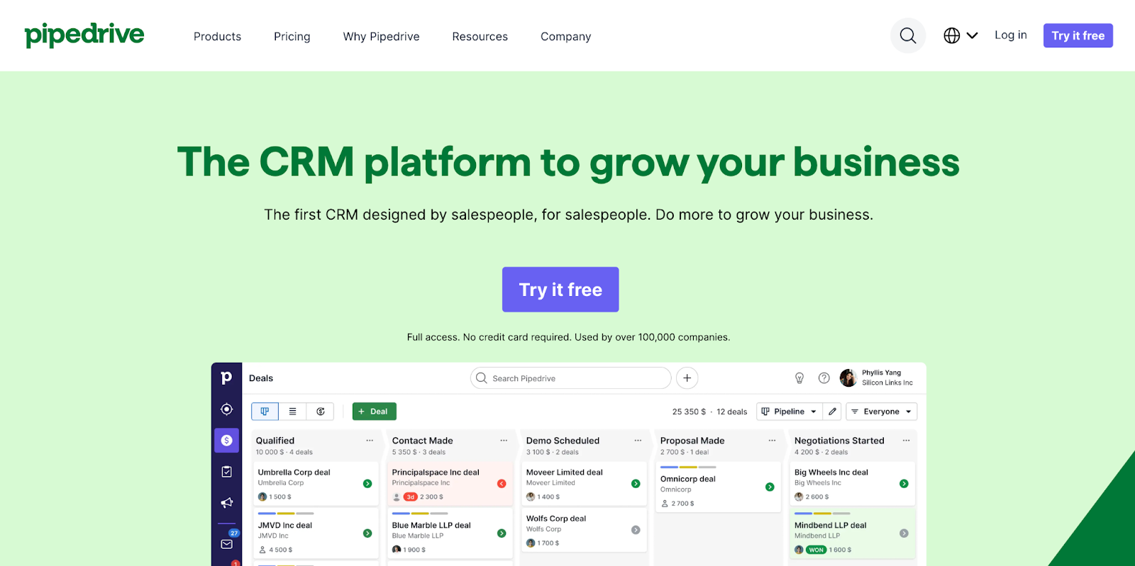 يجعل Pipedrive غرضه واضحًا تمامًا: إنه نظام إدارة علاقات العملاء (CRM) تم إنشاؤه بواسطة مندوبي المبيعات لمندوبي المبيعات.