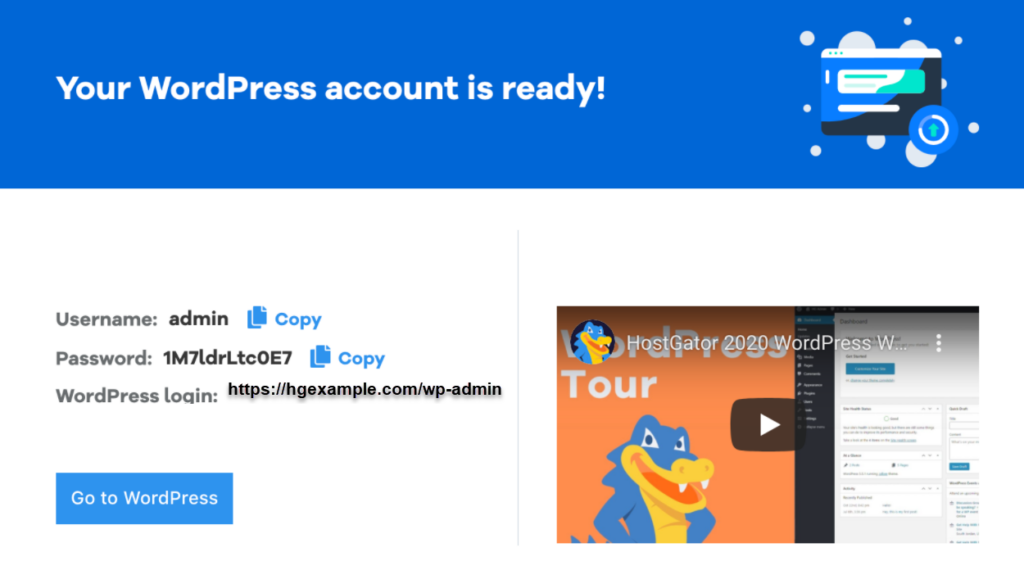 hostgator จะตั้งค่าหน้าจอ wordpress acocount โดยอัตโนมัติ