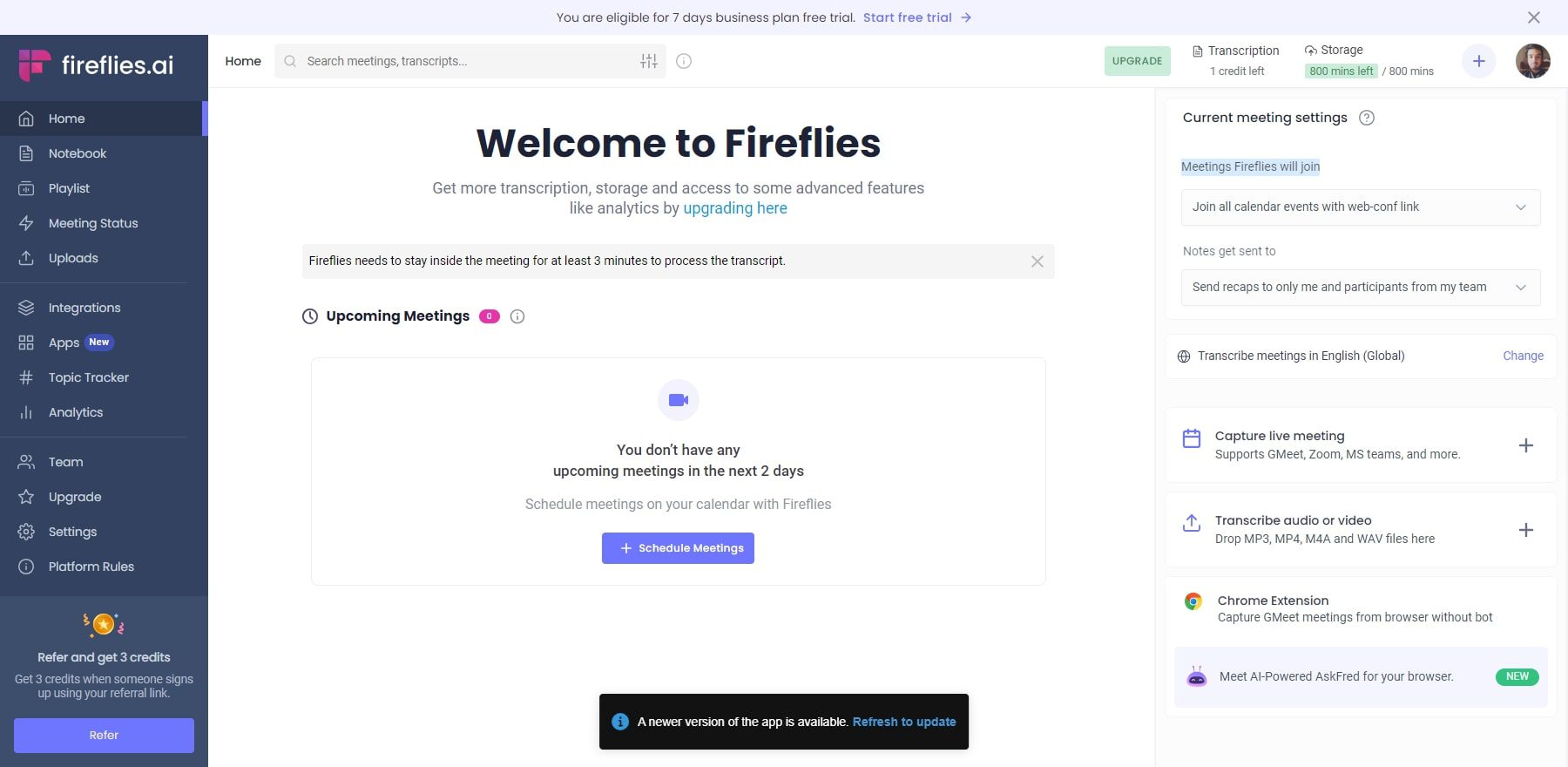 جدول اجتماعات Fireflies AI