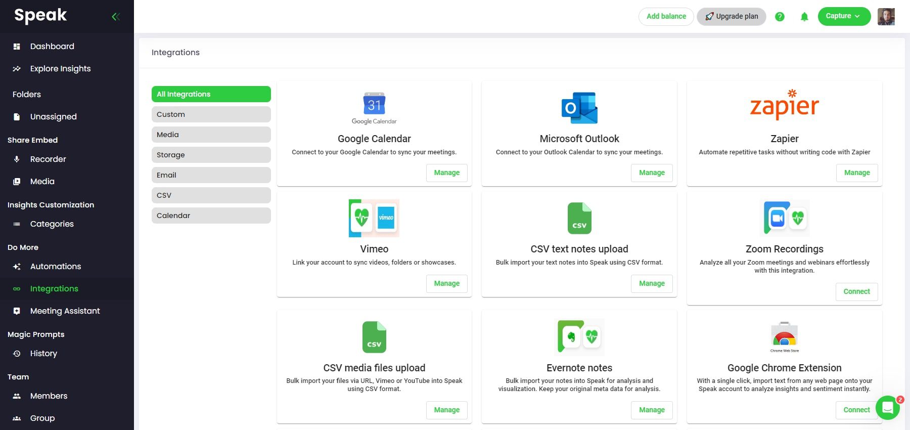 Integraciones de SpeakAI