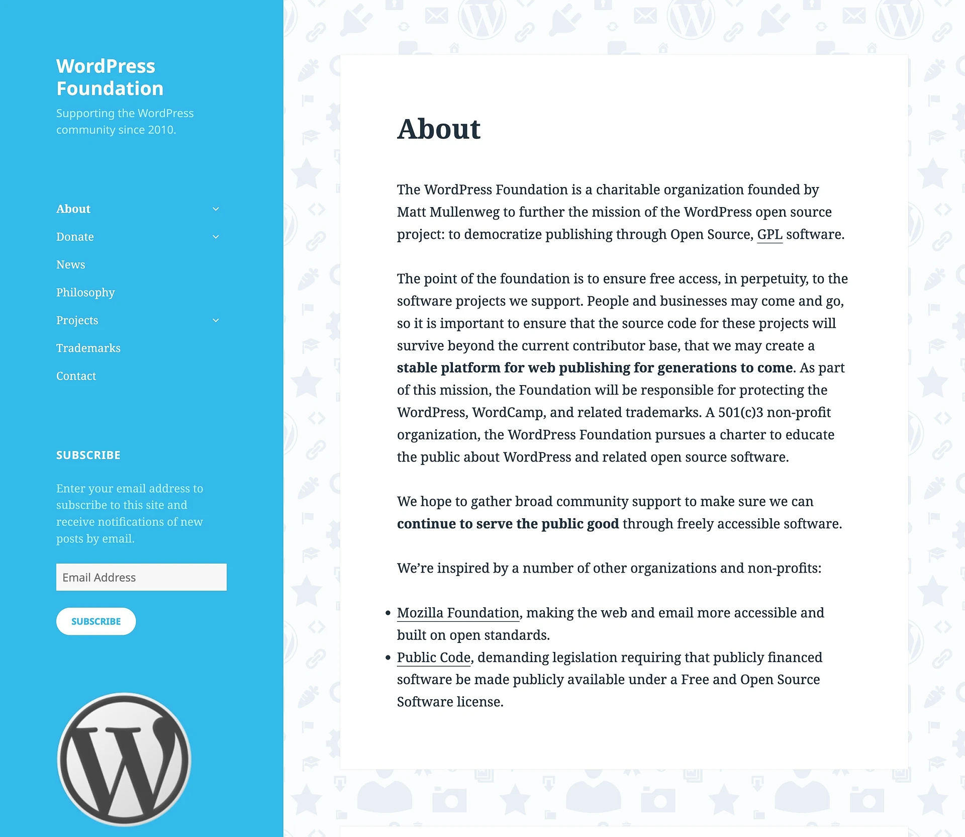 Situs web WordPress Foundation menunjukkan satu jawaban tentang siapa pemilik WordPress.