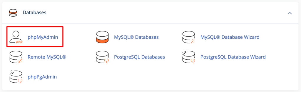 Tangkapan layar database dari situs web cpanel