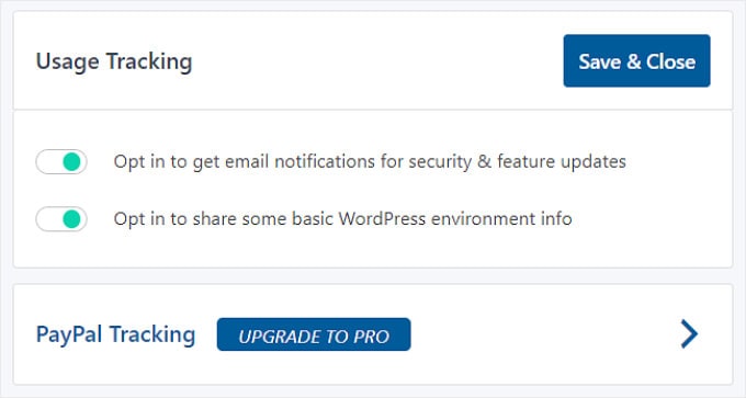 Advanced Shipment Tracking's Usage Tracking settings