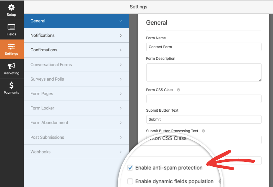 Configurações gerais em WPForms