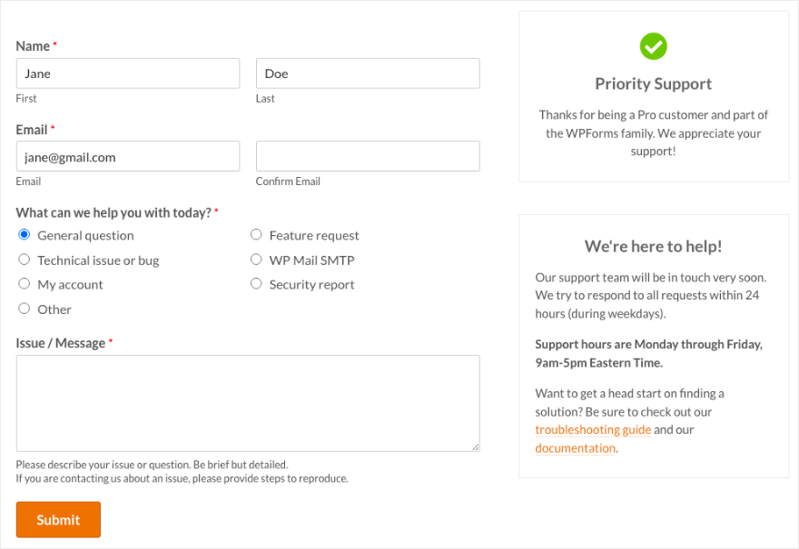 Invia ticket WPForms