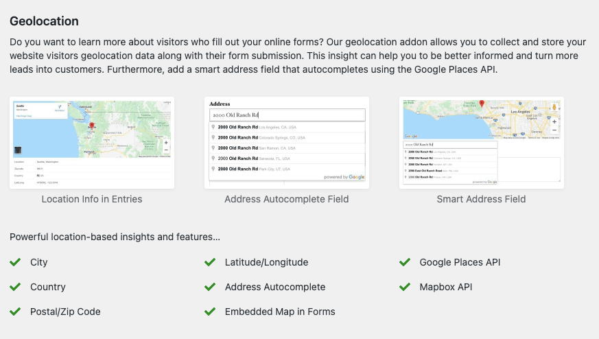 WPForms coğrafi konum özelliği