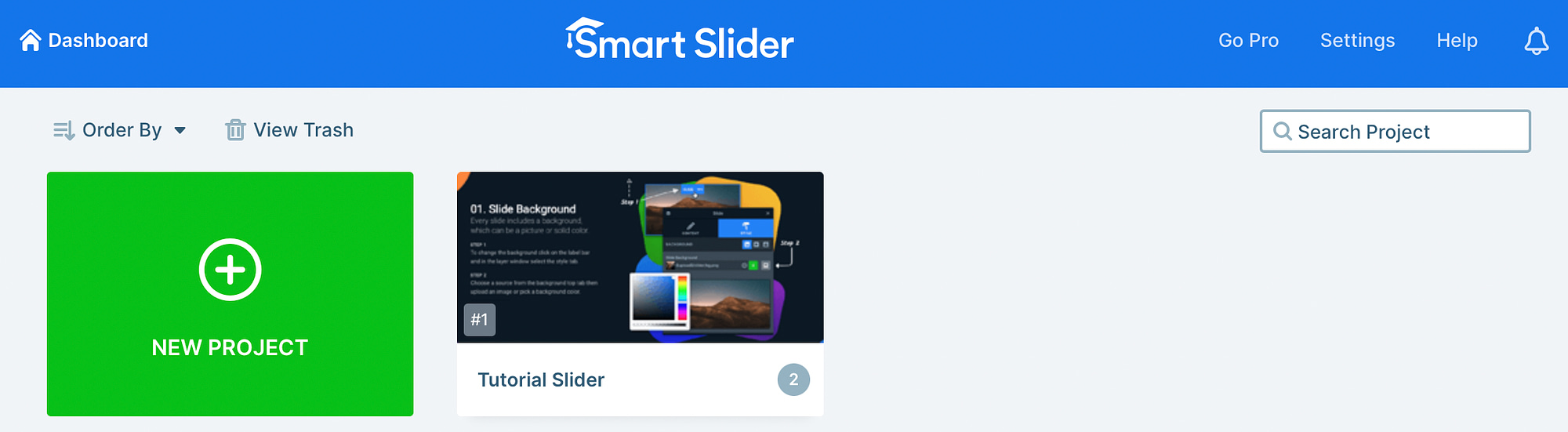 Tabloul de bord Smart Slider.