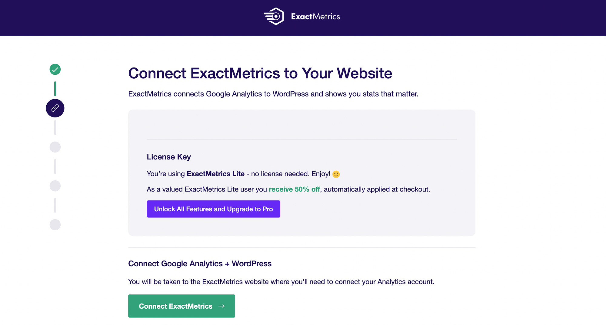 Połącz ExactMetrics ze swoją witryną.