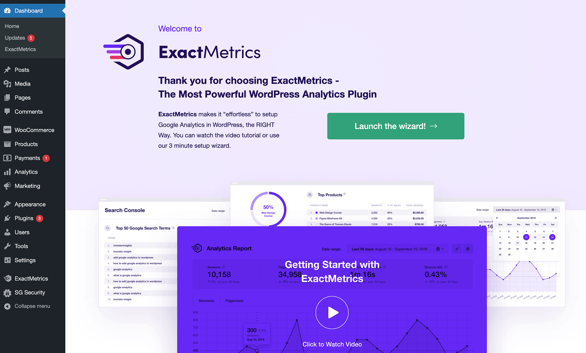 ExactMetrics 마법사를 시작합니다.