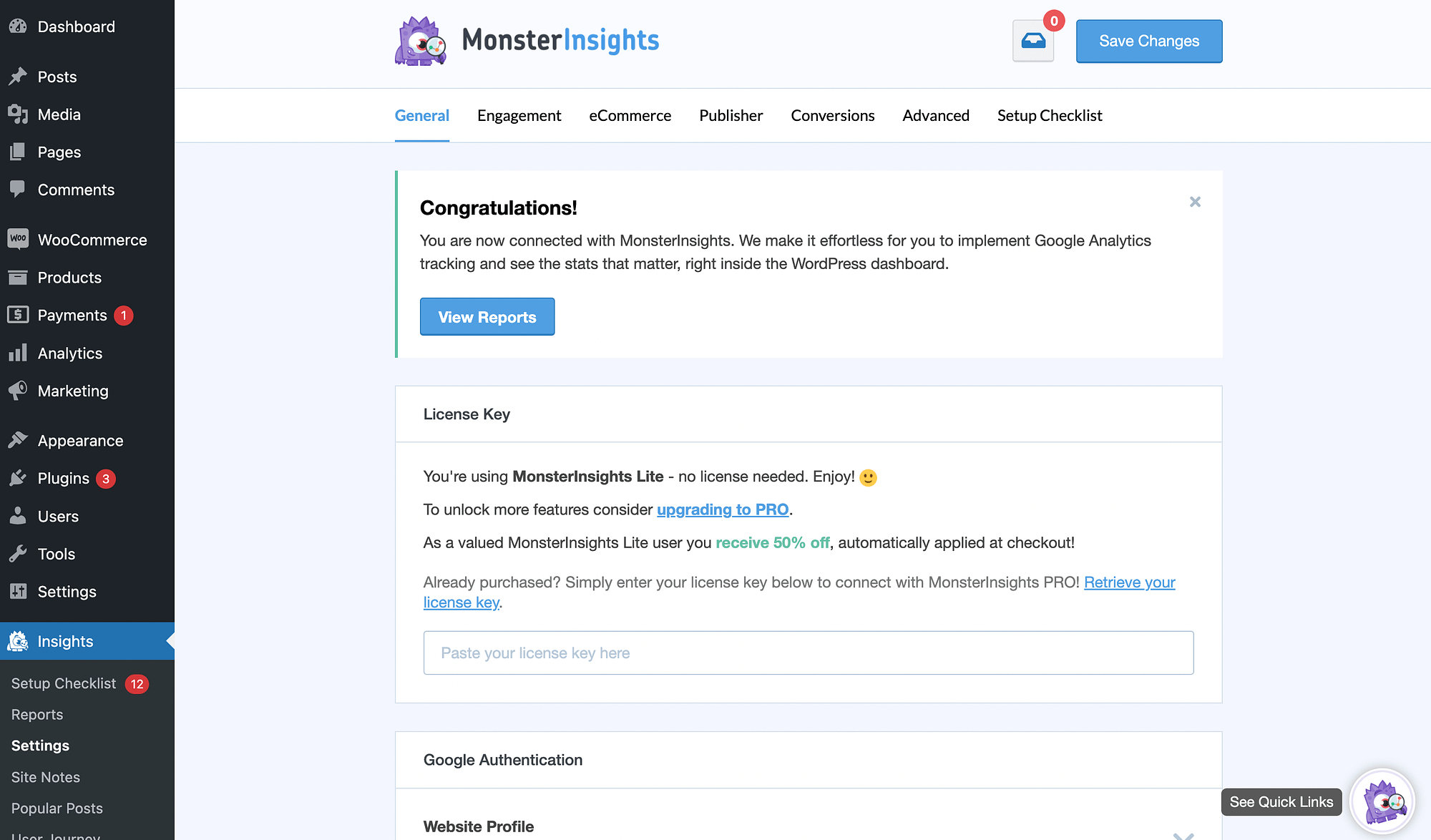 Allgemeine Übersicht für MonsterInsights vs. ExactMetrics.