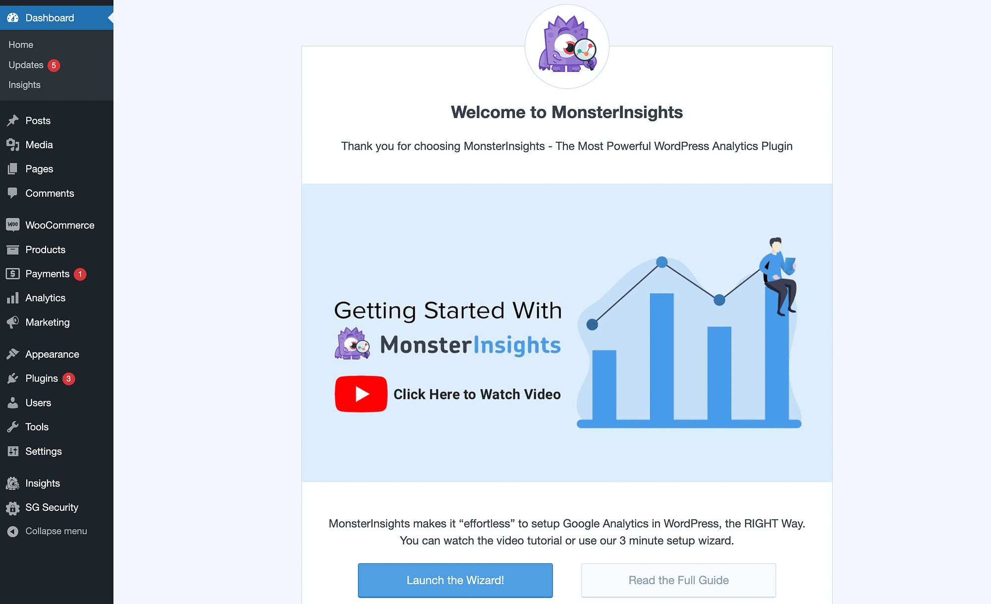 قم بتشغيل معالج إعداد MonsterInsights.