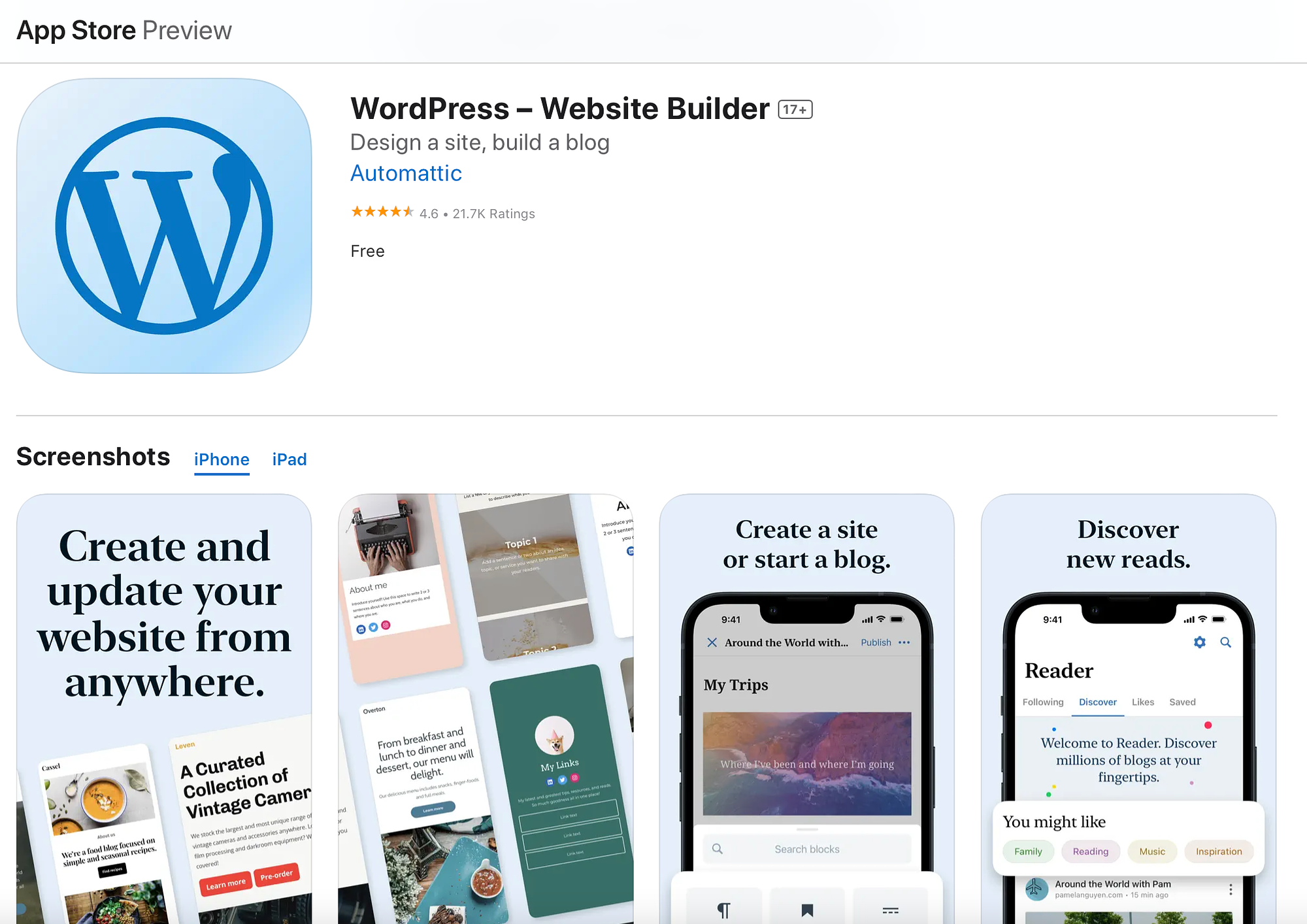 WordPress 移动应用程序。