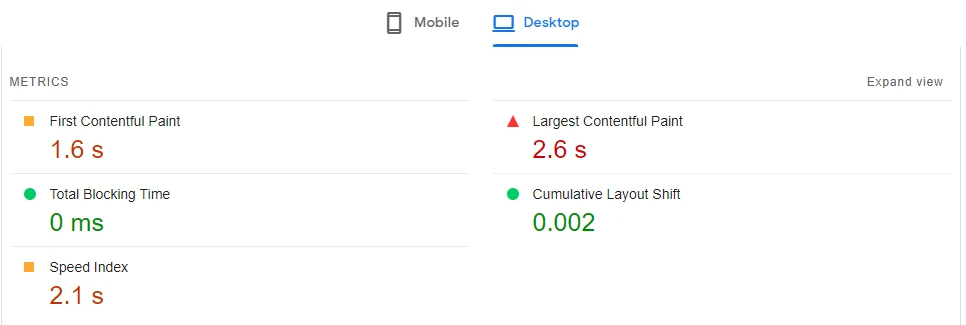 Core Web Vitals Score cu WP Optimize.