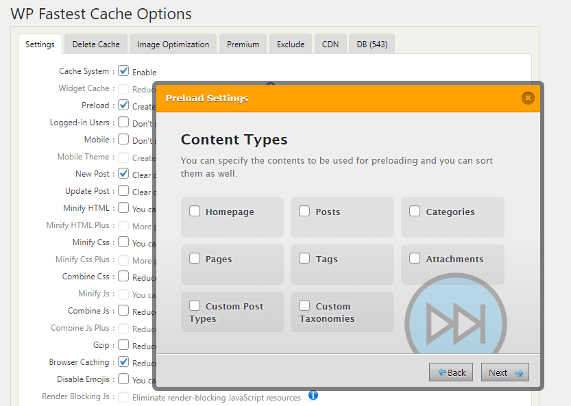 Opsi lanjutan WP Cache Tercepat.