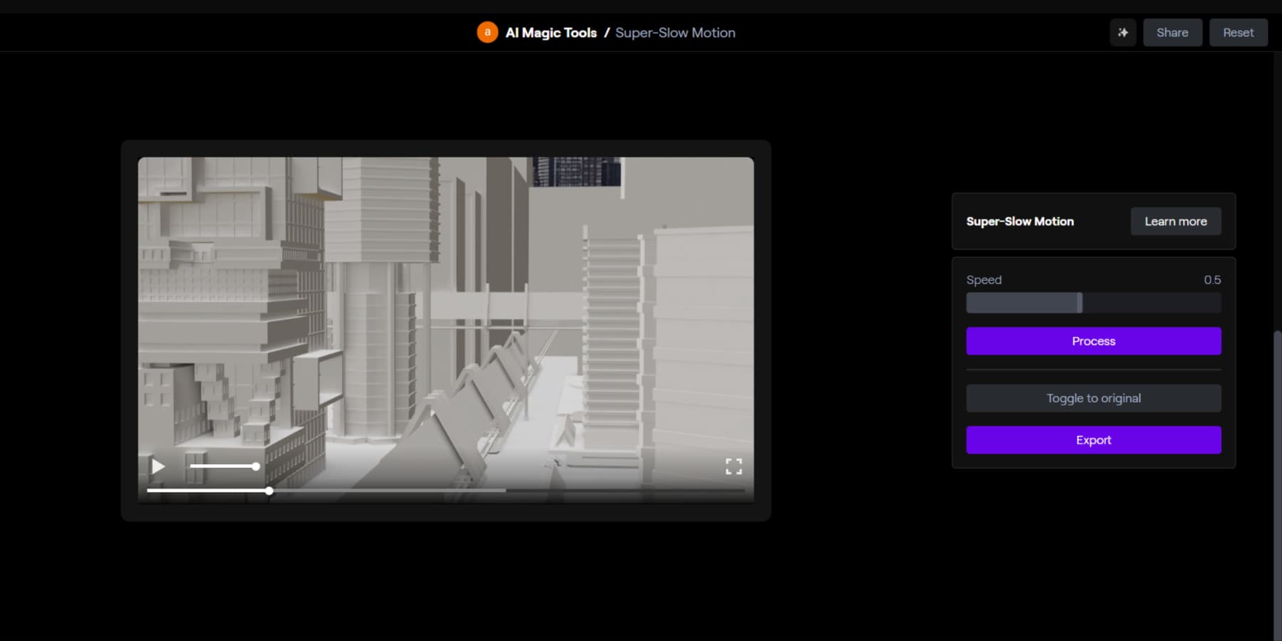 Ein Screenshot des Slow Mo-Tools von Runway AI