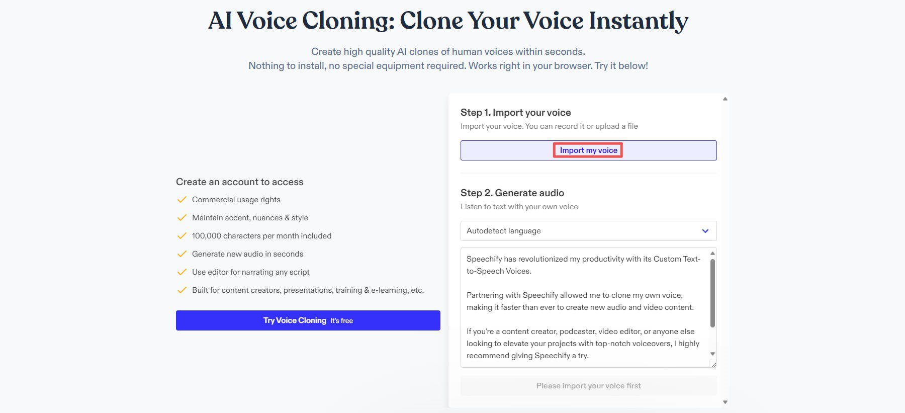 Speechify Voice Cloning-Setup