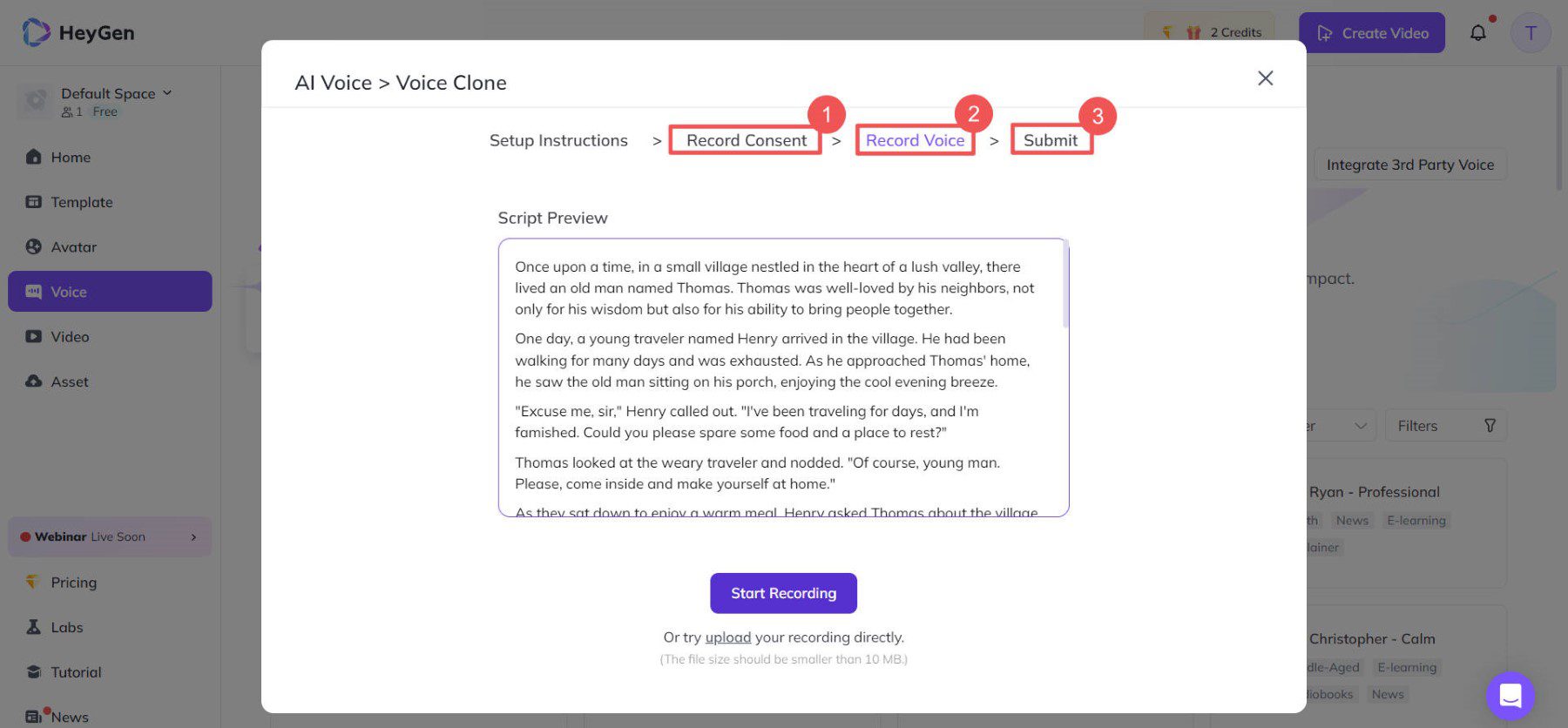 Clonazione vocale AI con HeyGen - Passaggi 3-5