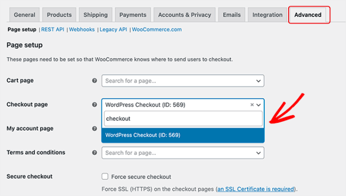 Adicionar página de checkout do WordPress