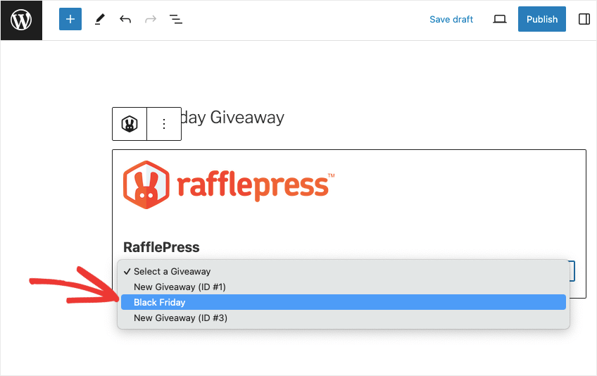 Tambahkan kampanye RafflePress dari dropdown