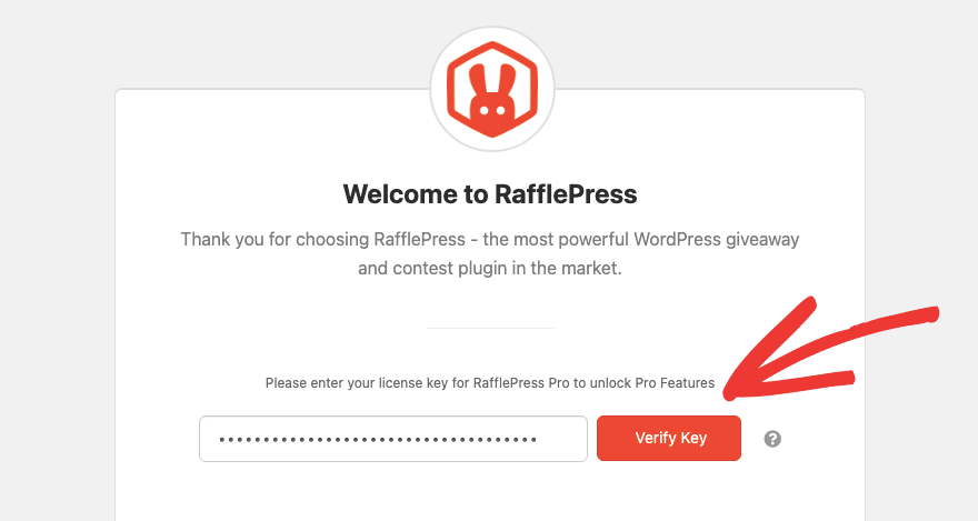 Verifique a chave de licença no RafflePress