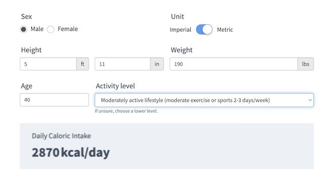 Ejemplo de un complemento de WordPress para calcular calorías