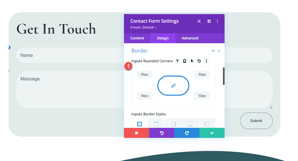 Divi include più indirizzi e-mail negli ingressi del modulo del modulo di contatto con angoli arrotondati