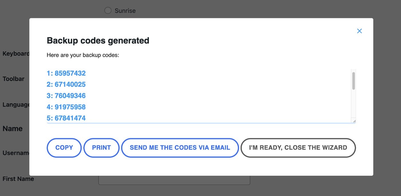 WP 2FA-Backup-Codes