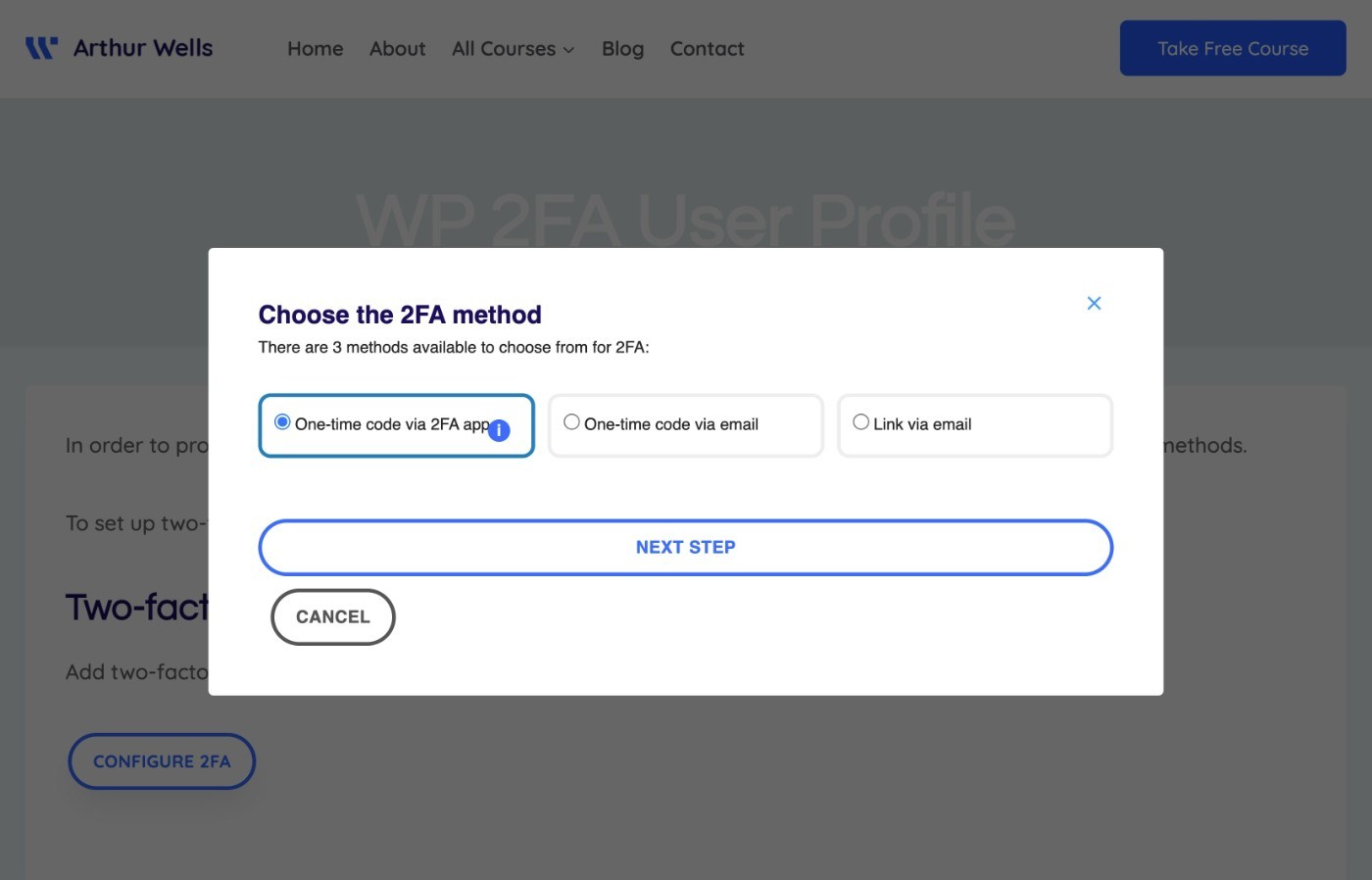 WP 2FA-Frontend