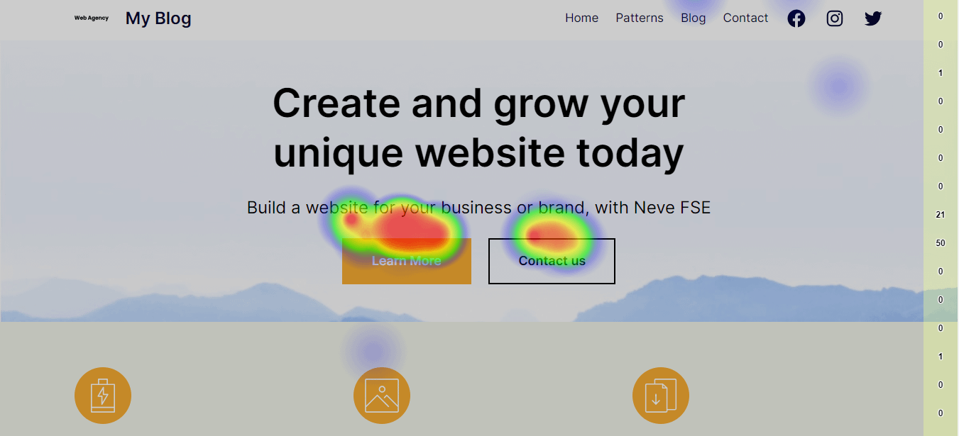 Aurora Heatmap su una pagina.