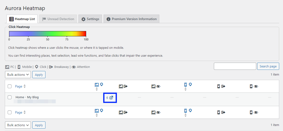 Starten einer WordPress-Heatmap mit dem Aurora Heatmap-Plugin.