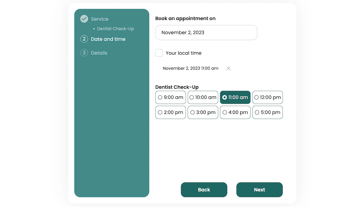 ตัวอย่างแบบฟอร์มการจอง Webba Booking