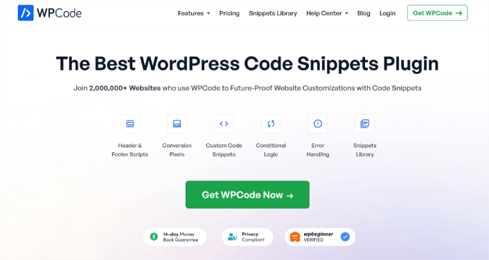 Plugin d'extrait de code WordPress WPCode