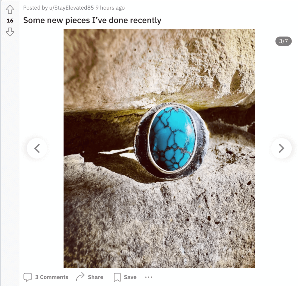 Une capture d'écran d'un article Reddit montrant des bijoux - Reddit pour le marketing