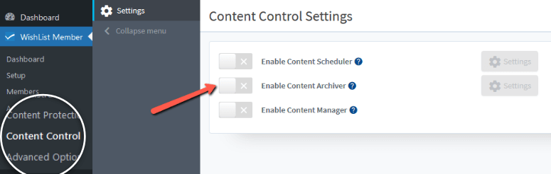 Membre de la liste de souhaits content-control-content-archiver