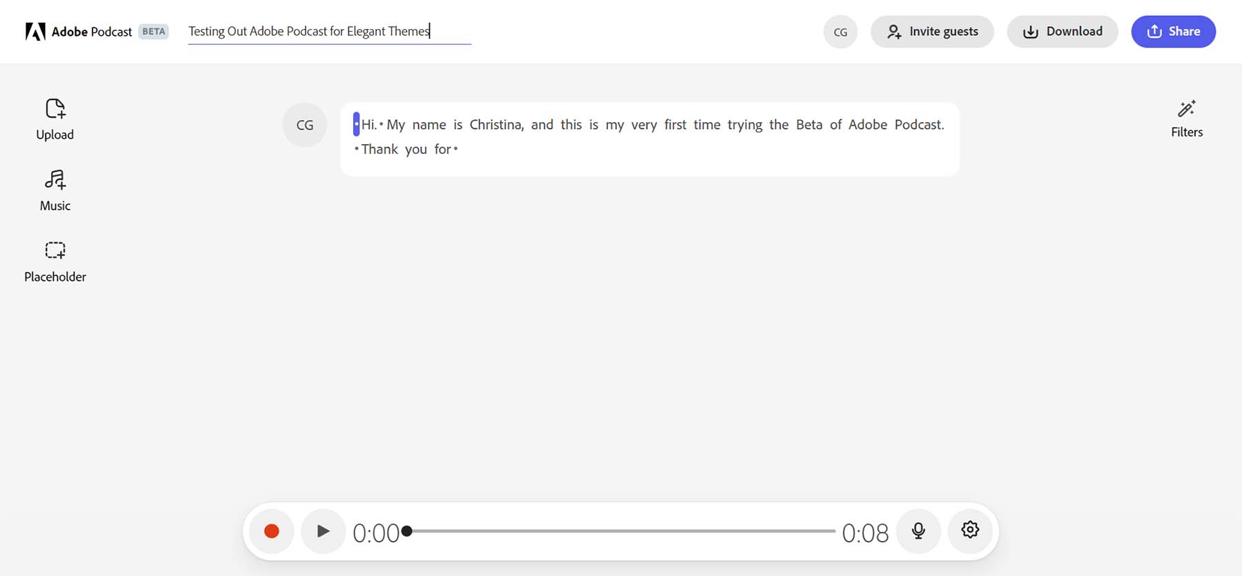 Estudio de podcasts de Adobe