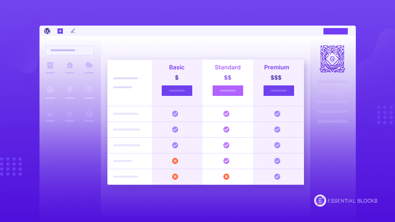 Pricing Table With Multiple Columns