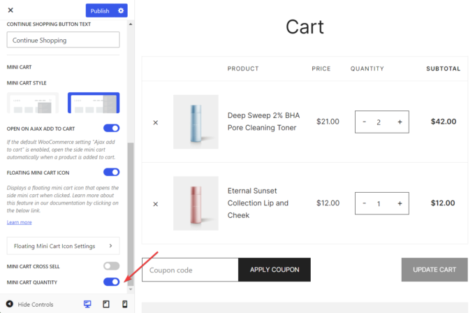 augmenter la quantité du mini panier botiga