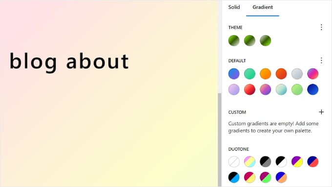 The Gradient tab in Styles settings of WordPress Full Site Editor