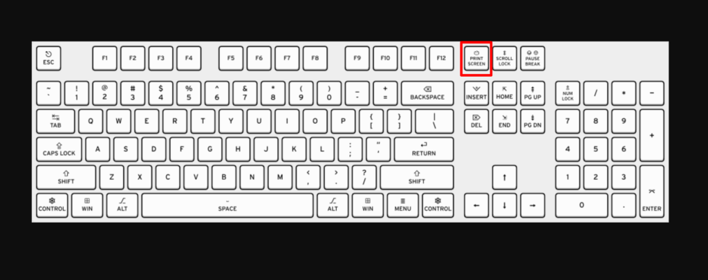 Această imagine arată butonul de imprimare a ecranului de pe o tastatură Windows