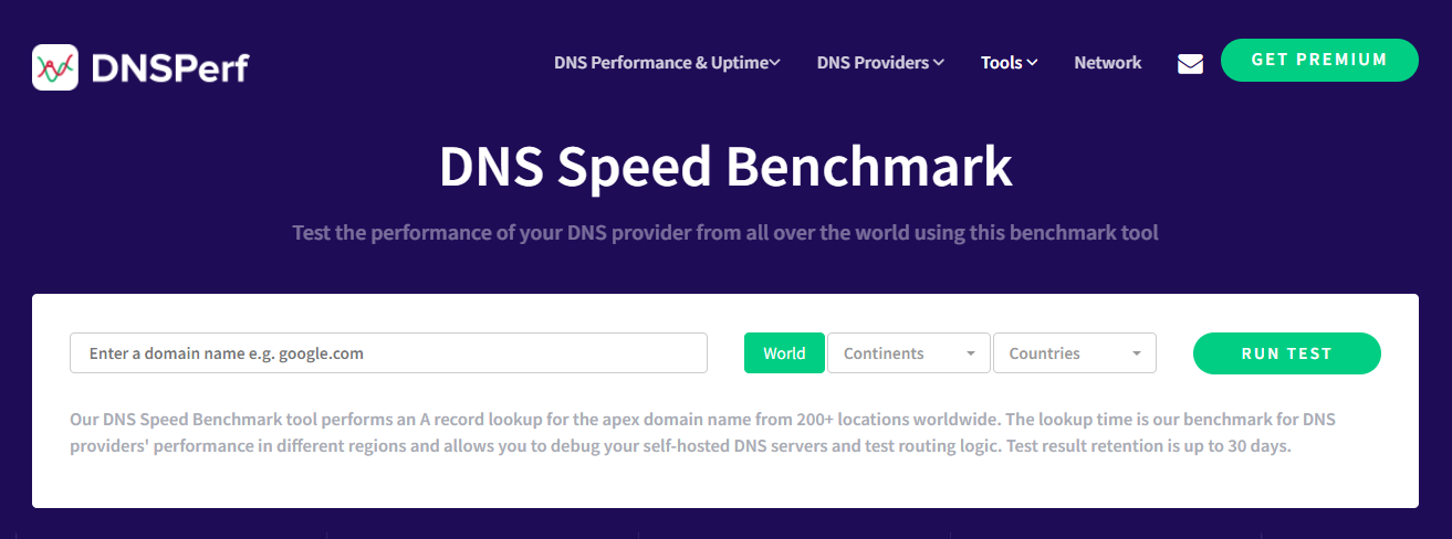 Utilice una herramienta como DNS Speed ​​Benchmark para medir el tiempo de búsqueda de DNS de su sitio web.