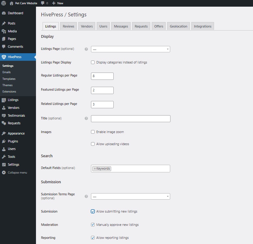 Configuration de HivePress.