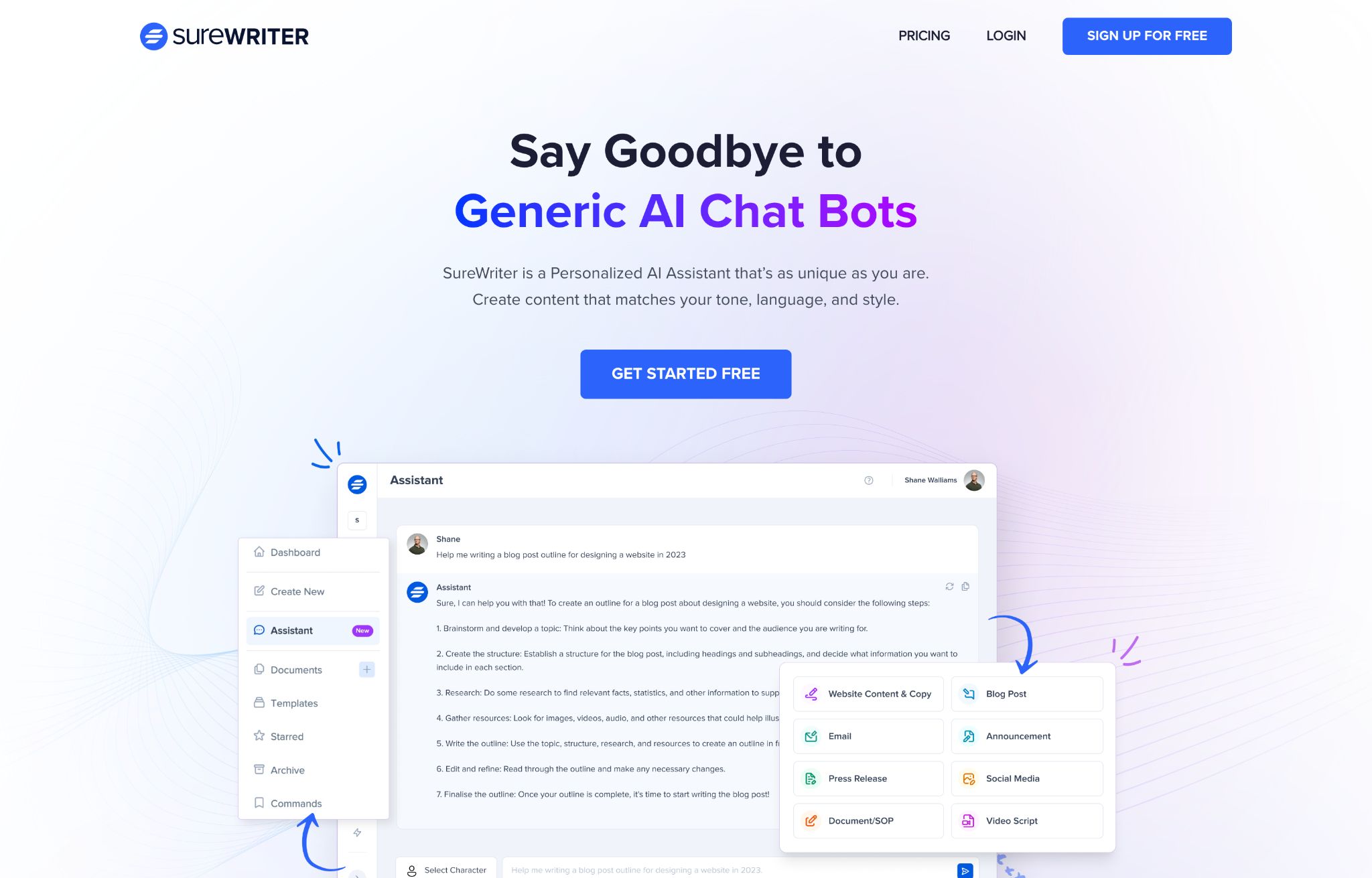 creador de contenido surewriter ai