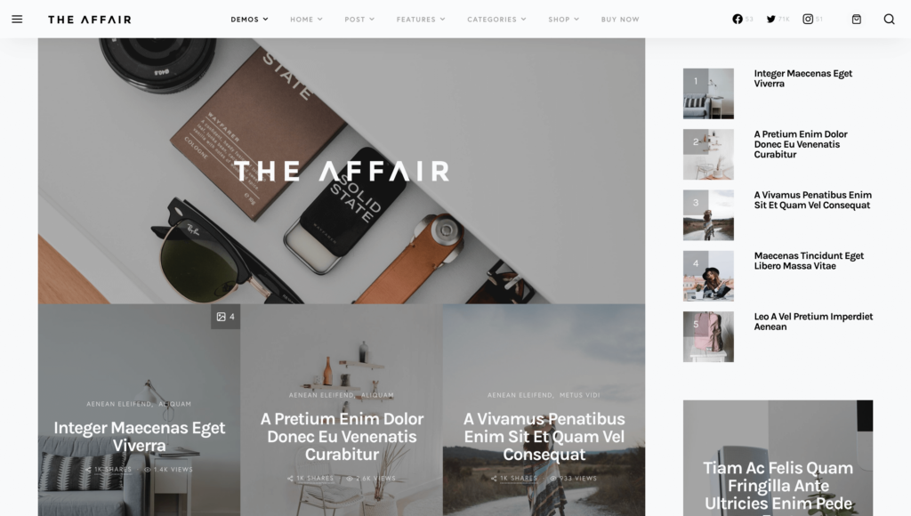 The Affairs - ธีมบล็อก WordPress ที่เรียบง่าย