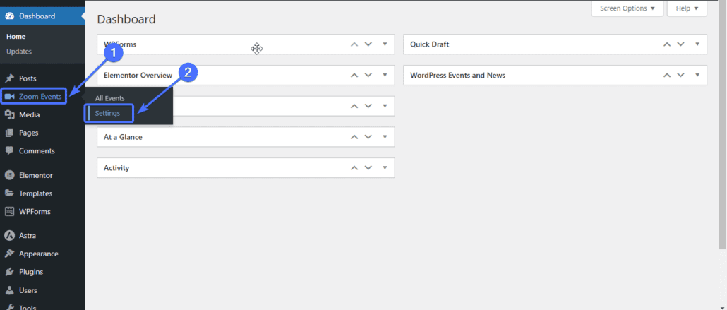 Configuración de eventos de Zoom