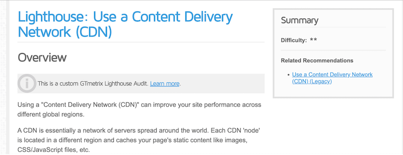 GTmetrix に関する CDN の監査 - 出典: GTmetrix