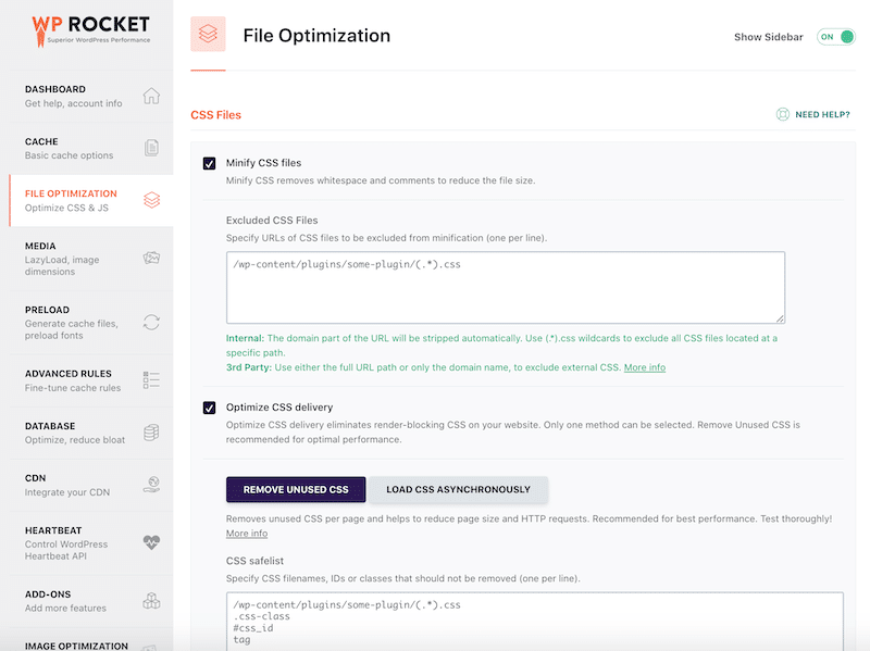 Выдержка из вкладки «Оптимизация файлов» — Источник: WP Rocket