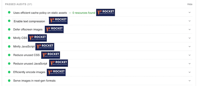 WP Rocket aiuta a ottimizzare il codice e a superare l'audit su PageSpeed ​​Insights - Fonte: PageSpeed ​​Insights